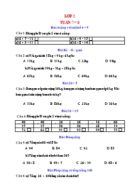 Đề khảo sát môn Toán Khối 2 - Tuần 7+8